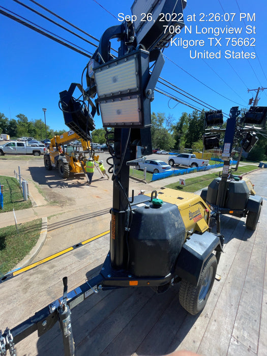 Allmand NLV3GR (4) LED Light Fixture 350W, 23' Vertical Mast, 3kW Prime, Towable, Deep Sea L401, Leveling Jacks, Yanmar T4F 5.8hp