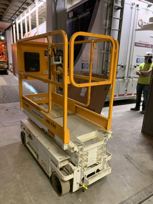 Custom Equipment HB-1430 <ul>
 <li>Hy-Brid Scissor Lift</li>
  <li>Platform capacity up to 670 lbs.</li>
  <li>Working height up to 20 ft</li>
  <li>Weighs under 1,700 lbs.</li>
  <li>Non-marking wheels </li>
</ul>