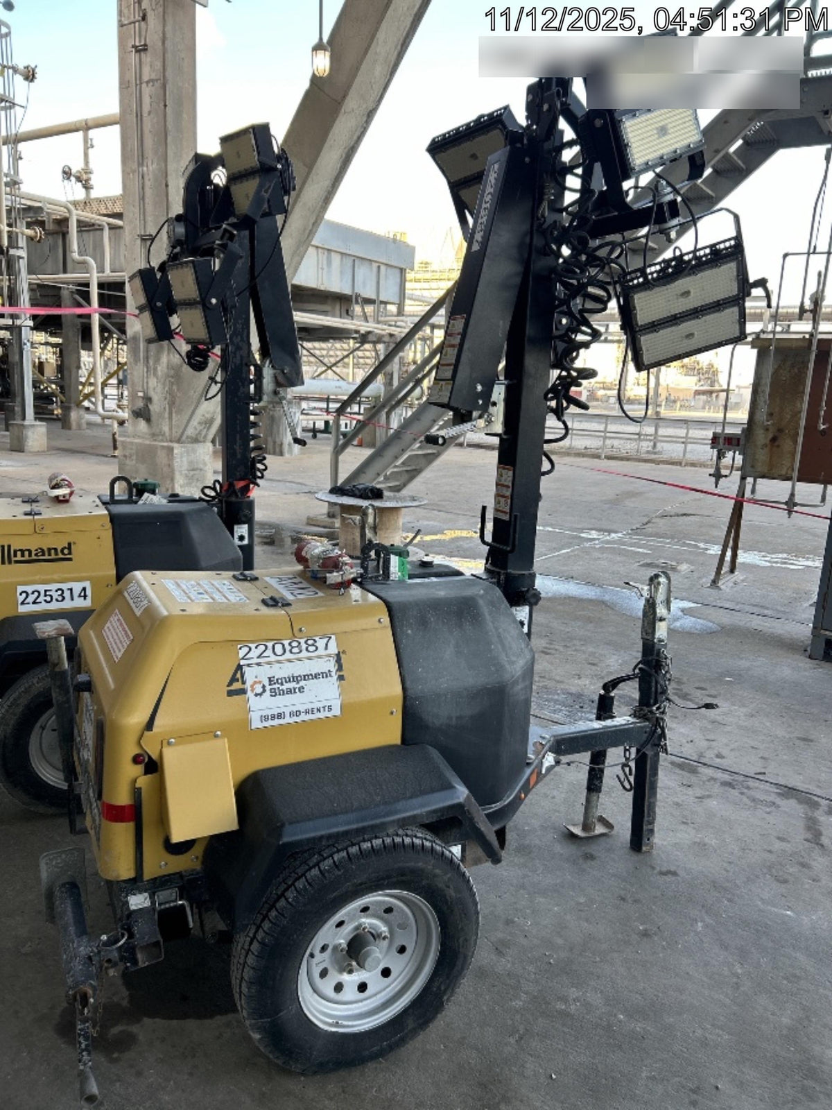 2022 Allmand NLV3GR (4) LED Light Fixture 350W, 23' Vertical Mast, 3kW Prime, Towable, Deep Sea L401, Leveling Jacks, Yanmar T4F 5.8hp