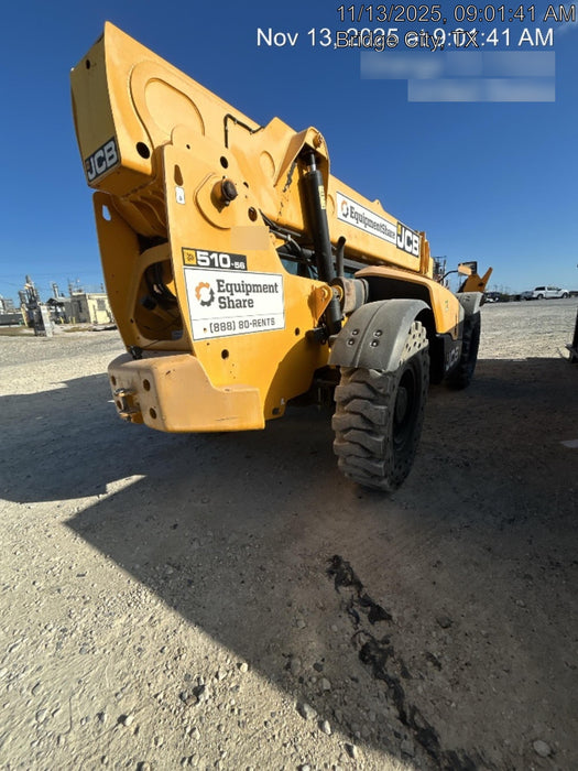 2019 JCB 510-56 74 HP w/CAB/HVAC, Beacon, Worklights, Aux Hydraulics, Solid Tires 66" Carriage/60" Forks