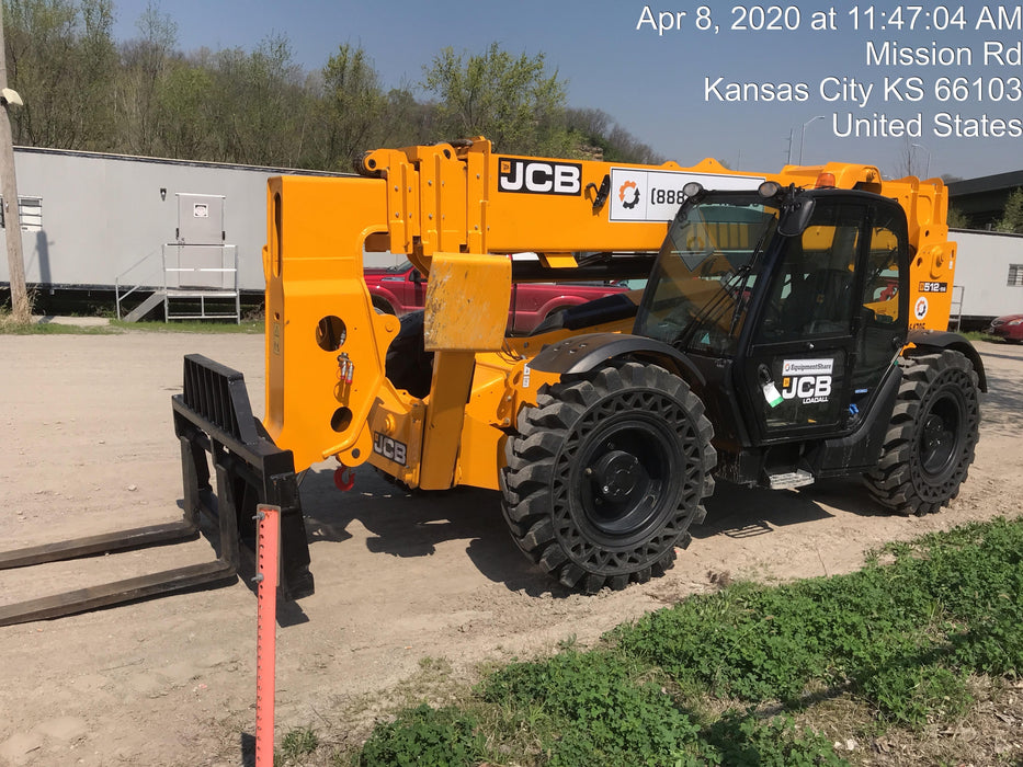 2019 JCB 512-56 Cab/Heat/Air, 109 HP, Solid Tires, STD Worklight, Beacon, Aux Hydraulics, Lifting Eye, Back up Alarm w/66" Carriage/60" Forks