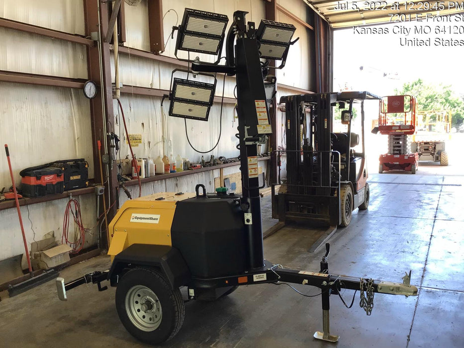 2022 Allmand NLV3GR (4) LED Light Fixture 350W, 23' Vertical Mast, 3kW Prime, Towable, Deep Sea L401, Leveling Jacks, Yanmar T4F 5.8hp