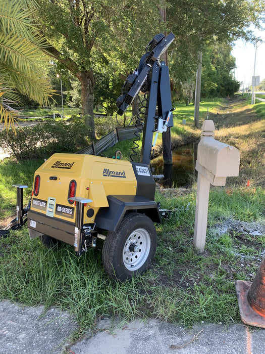 2022 Allmand NLV3GR (4) LED Light Fixture 350W, 23' Vertical Mast, 3kW Prime, Towable, Deep Sea L401, Leveling Jacks, Yanmar T4F 5.8hp