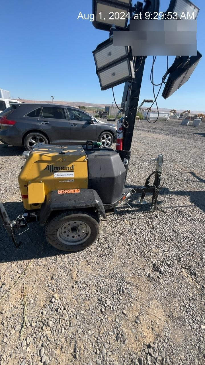 2022 Allmand NLV3GR (4) LED Light Fixture 350W, 23' Vertical Mast, 3kW Prime, Towable, Deep Sea L401, Leveling Jacks, Yanmar T4F 5.8hp