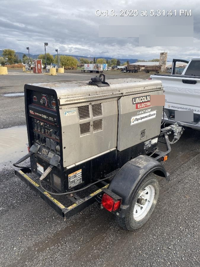 2019 Lincoln Electric Vantage 322 Ready-Pak 3, Two Wheel Trailer, Fender and Light Kit, Cable Rack