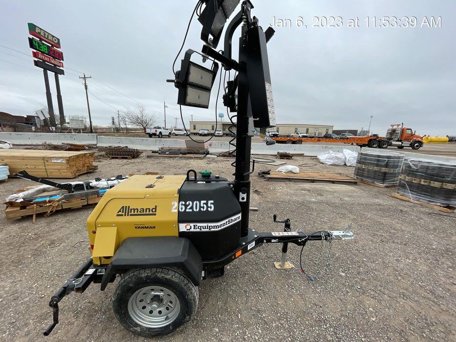 2022 Allmand NLV3GR (4) LED Light Fixture 350W, 23' Vertical Mast, 3kW Prime, Towable, ES Decals, T3