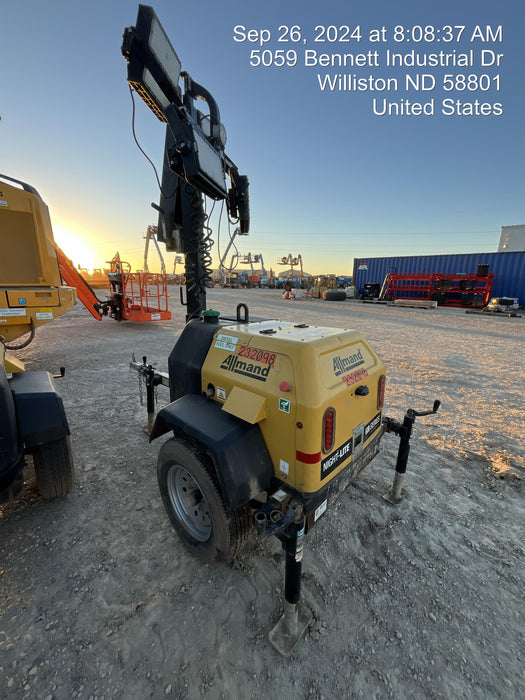 2022 Allmand NLV3GR (4) LED Light Fixture 350W, 23' Vertical Mast, 3kW Prime, Towable, Deep Sea L401, Leveling Jacks, Yanmar T4F 5.8hp