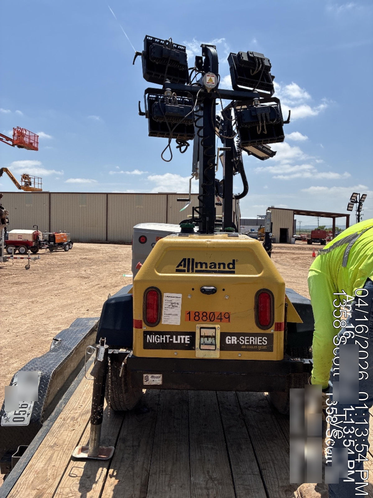 Allmand NLV3GR (4) LED Light Fixture 350W, 23' Vertical Mast, 3kW Prime, Towable, Deep Sea L401, Leveling Jacks, Yanmar T4F 5.8hp
