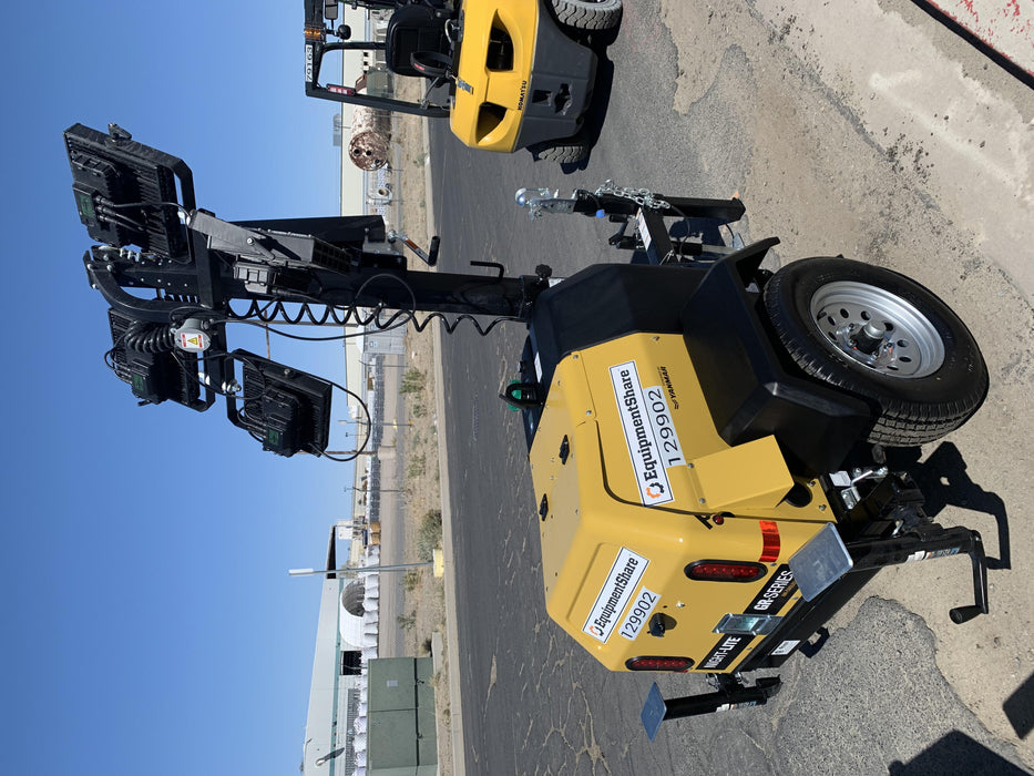 2021 Allmand NLV3GR (4) LED Light Fixture 350W, 23' Vertical Mast, 3kW Prime, Towable, Deep Sea L401, Leveling Jacks, Yanmar T4F 5.8hp