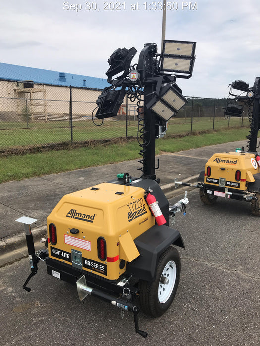 2021 Allmand NLV3GR (4) LED Light Fixture 350W, 23' Vertical Mast, 3kW Prime, Towable, Deep Sea L401, Leveling Jacks, Yanmar T4F 5.8hp