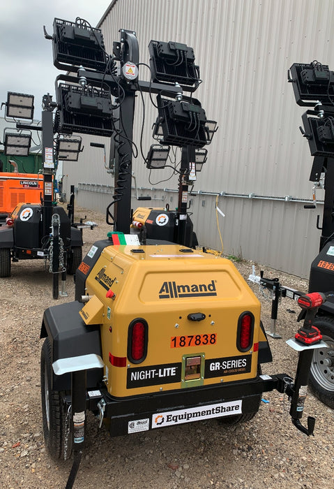 Allmand NLV3GR (4) LED Light Fixture 350W, 23' Vertical Mast, 3kW Prime, Towable, Deep Sea L401, Leveling Jacks, Yanmar T4F 5.8hp