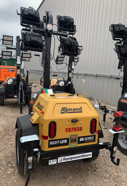 Allmand NLV3GR (4) LED Light Fixture 350W, 23' Vertical Mast, 3kW Prime, Towable, Deep Sea L401, Leveling Jacks, Yanmar T4F 5.8hp