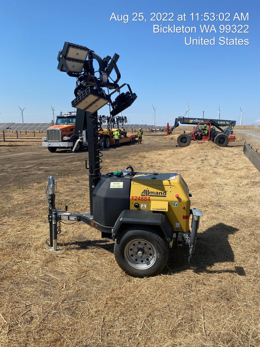 2020 Allmand NLV3GR (4) LED Light Fixture 350W, 23' Vertical Mast, 3kW Prime, Towable, Deep Sea L401, Leveling Jacks, Yanmar T4F 5.8hp