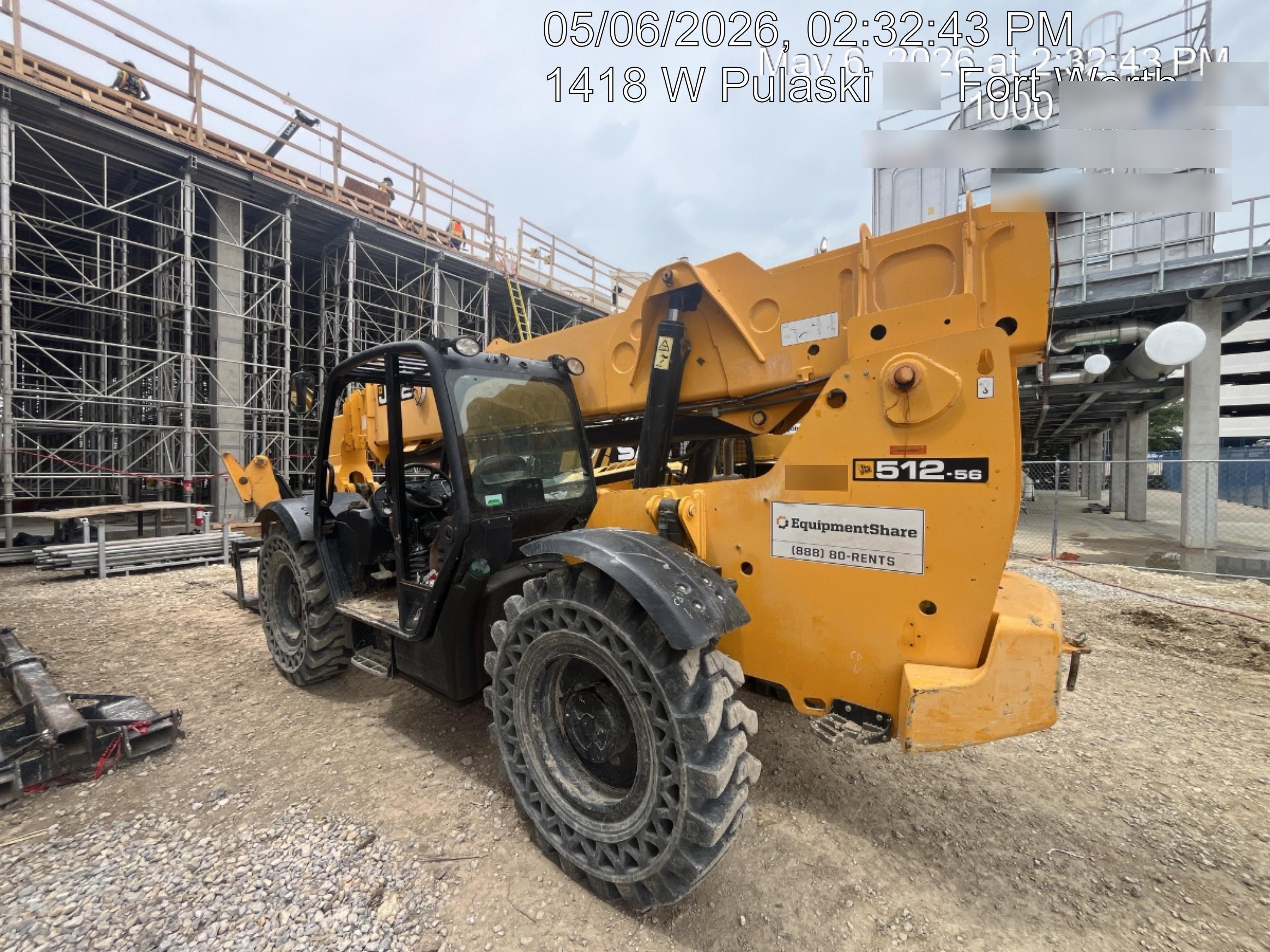 2019 JCB 512-56 74 HP w/Open ROPS, Beacon, Aux Hydraulics, Worklights, Solid Tires w/60" Carriage/Forks