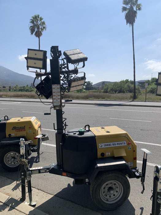 2022 Allmand NLV3GR (4) LED Light Fixture 350W, 23' Vertical Mast, 3kW Prime, Towable, Deep Sea L401, Leveling Jacks, Yanmar T4F 5.8hp