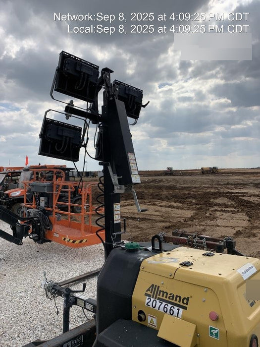 2022 Allmand NLV3GR (4) LED Light Fixture 350W, 23' Vertical Mast, 3kW Prime, Towable, Deep Sea L401, Leveling Jacks, Yanmar T4F 5.8hp