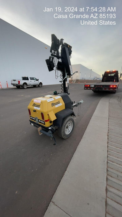 2022 Allmand NLV3GR (4) LED Light Fixture 350W, 23' Vertical Mast, 3kW Prime, Towable, Deep Sea L401, Leveling Jacks, Yanmar T4F 5.8hp