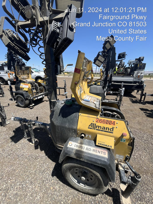 2022 Allmand NLV3GR (4) LED Light Fixture 350W, 23' Vertical Mast, 3kW Prime, Towable, ES Decals, T3