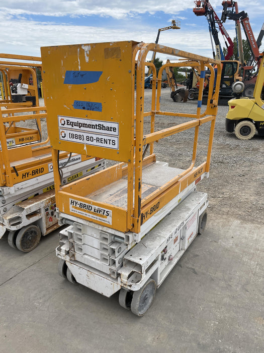Custom Equipment HB-1430 Hy-Brid Scissor Lift
Platform capacity up to 670 lbs
Working height up to 20 ft
Weighs under 1,700 lbs
Non-marking wheels