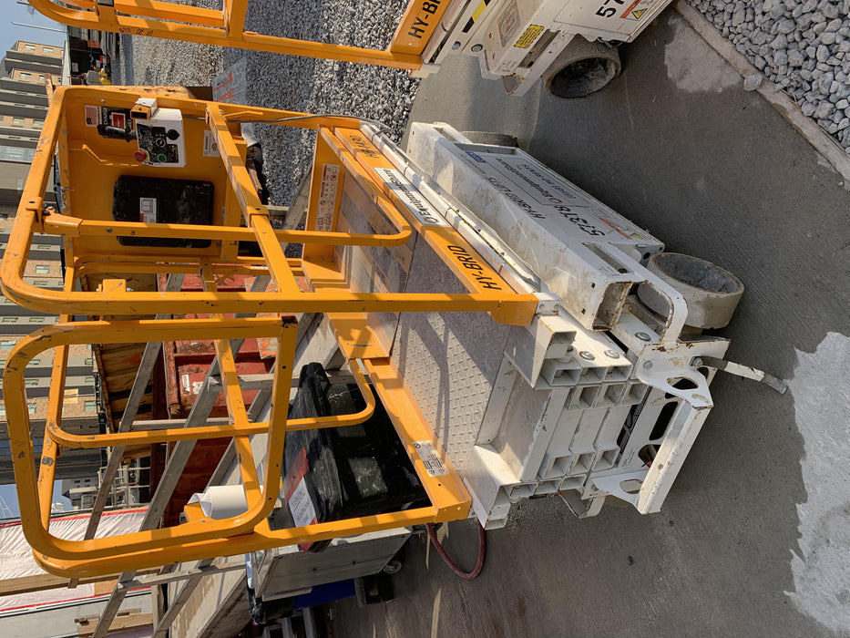 Custom Equipment HB-1430 <ul>
 <li>Hy-Brid Scissor Lift</li>
  <li>Platform capacity up to 670 lbs.</li>
  <li>Working height up to 20 ft</li>
  <li>Weighs under 1,700 lbs.</li>
  <li>Non-marking wheels </li>
</ul>