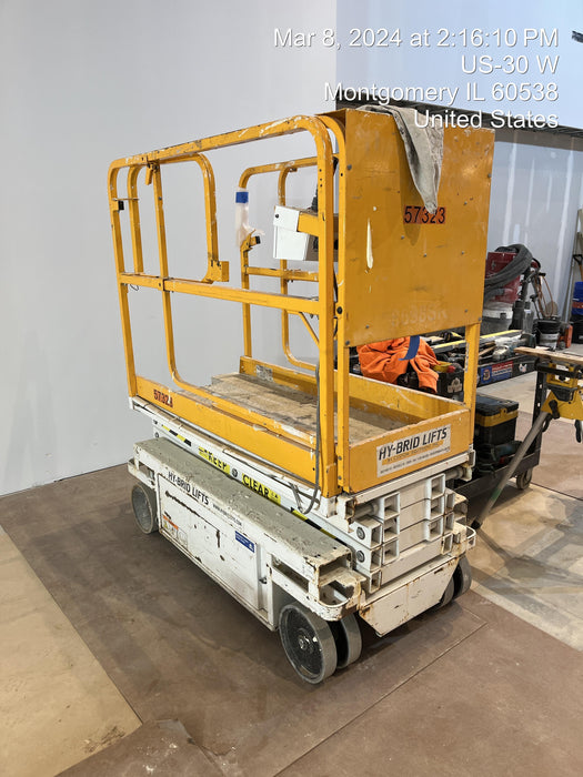 Custom Equipment HB-1430 <ul>
 <li>Hy-Brid Scissor Lift</li>
  <li>Platform capacity up to 670 lbs.</li>
  <li>Working height up to 20 ft</li>
  <li>Weighs under 1,700 lbs.</li>
  <li>Non-marking wheels </li>
</ul>