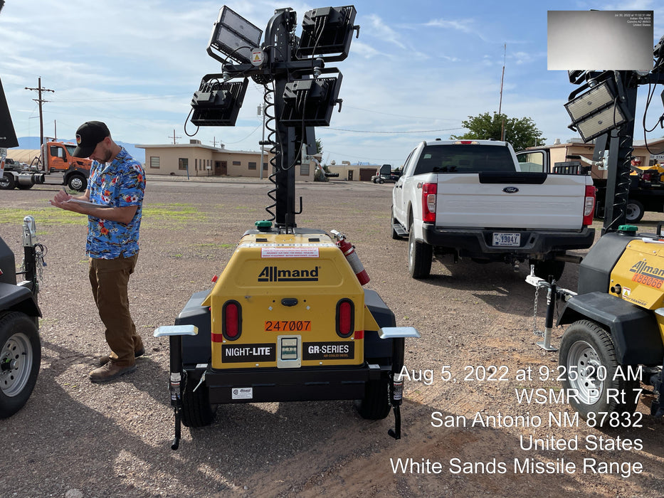 2022 Allmand NLV3GR (4) LED Light Fixture 350W, 23' Vertical Mast, 3kW Prime, Towable, ES Decals, T3