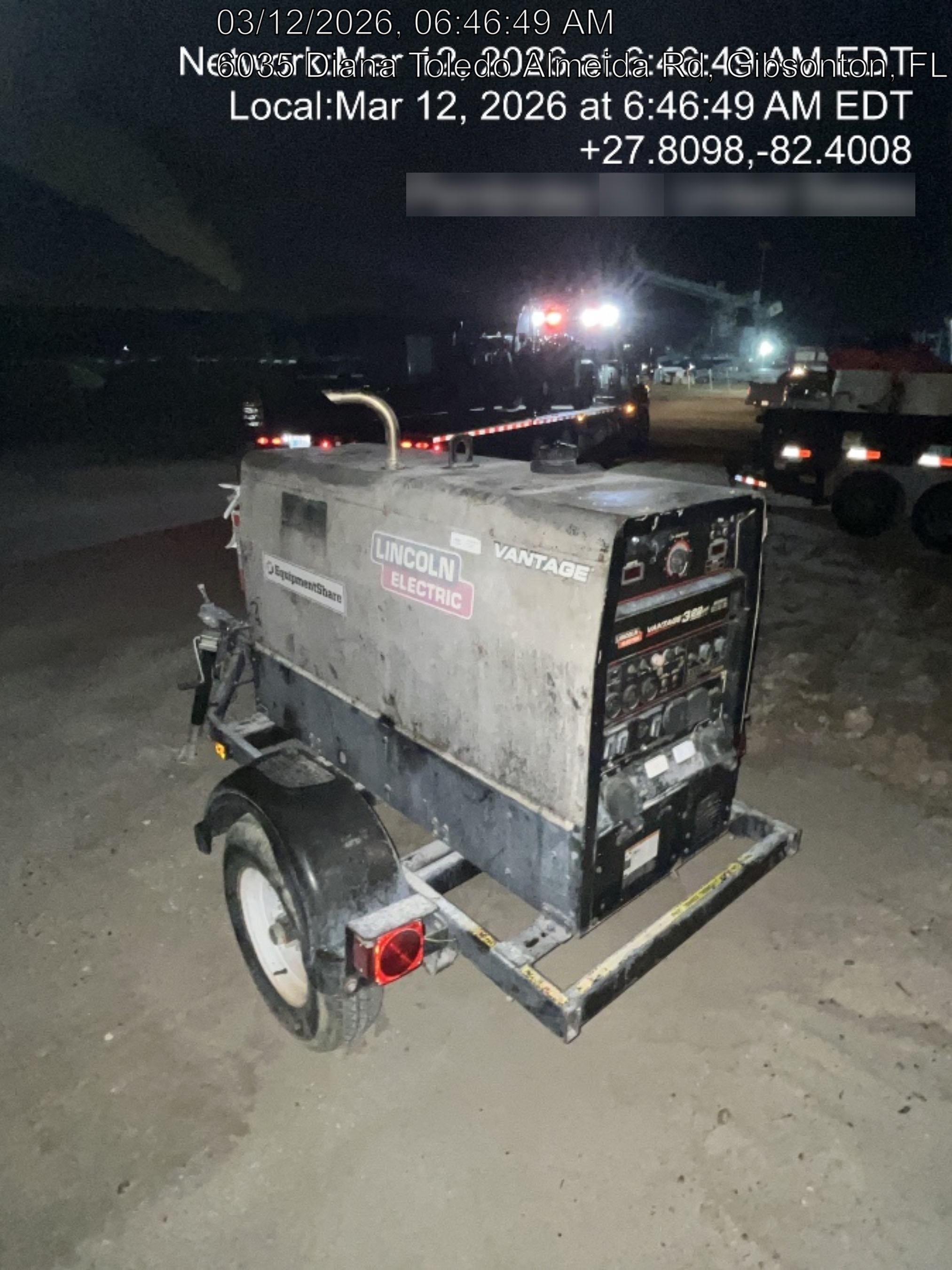 2019 Lincoln Electric Vantage 322 Welder Ready-Pak 3, Two wheel trailer, Fender and Light kit, Cable Rack