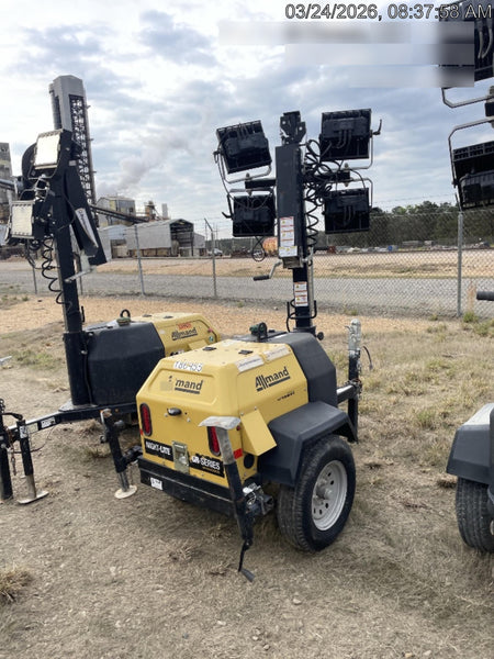 2021 Allmand NLV3GR (4) LED Light Fixture 350W, 23' Vertical Mast, 3kW Prime, Towable, Deep Sea L401, Leveling Jacks, Yanmar T4F 5.8hp