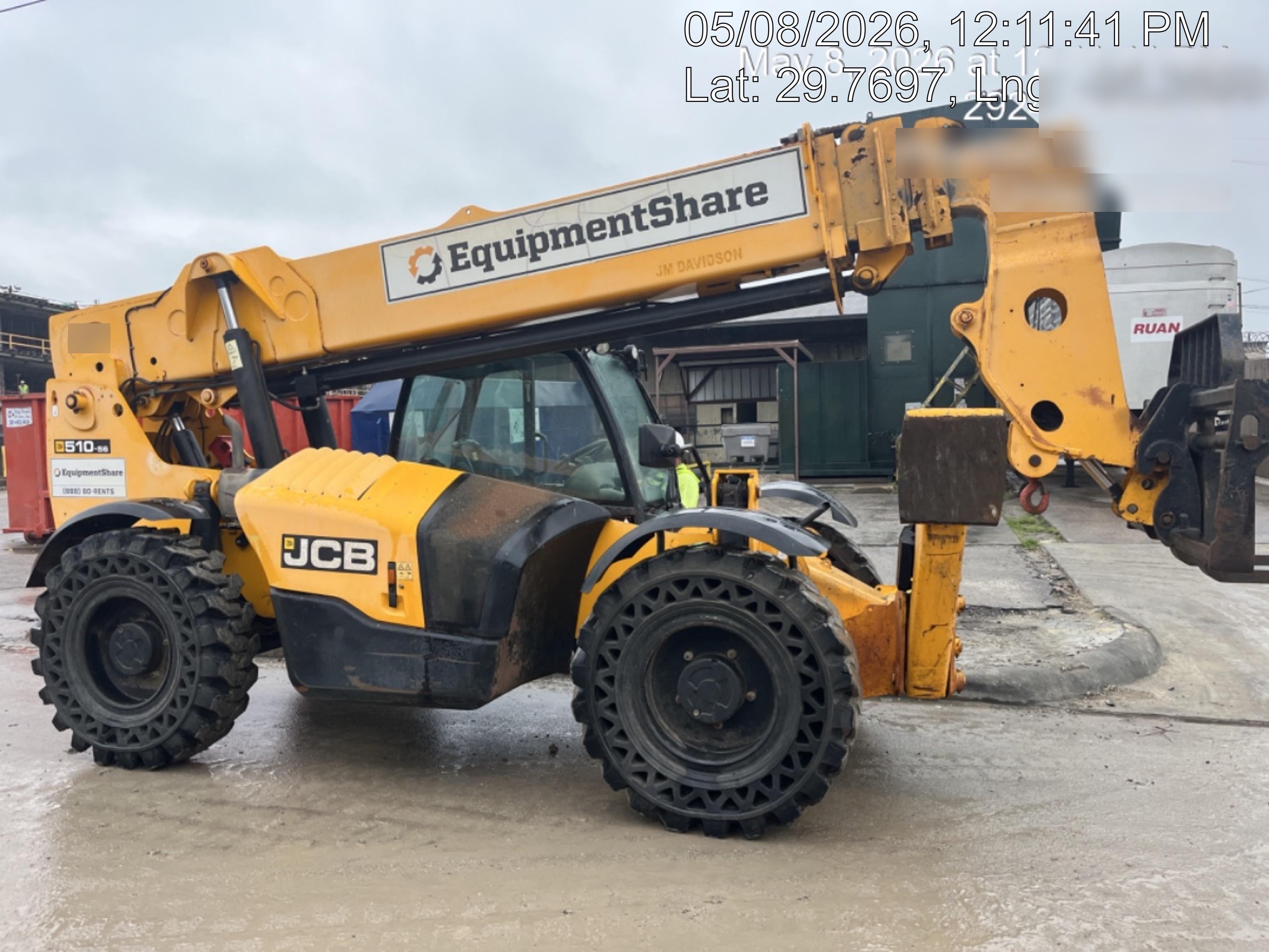 2018 JCB 510-56 JCB 510-56 Telehandler 74 HP w/CAB/HVAC, Beacon, Worklights, Aux Hydraulics, Solid Tires, 60" Carriage/Forks