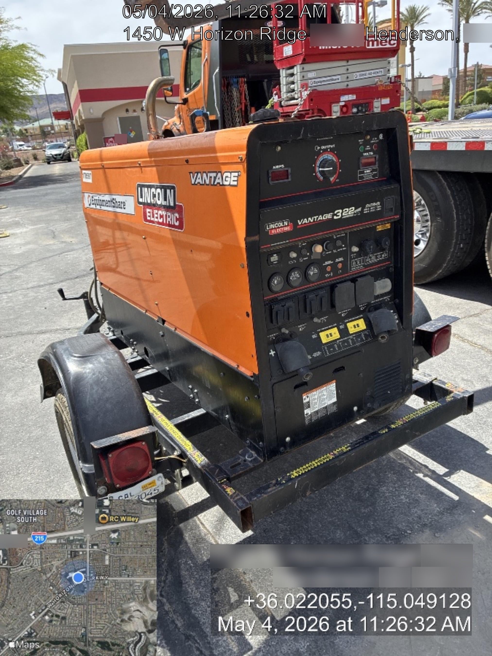 2021 Lincoln Electric Vantage 322 Vantage 322 Ready Pak 3 w/ Decals, ORANGE (includes trailer, cable rack, fender light kit) NO Telematics