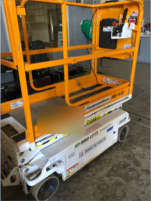 Custom Equipment HB-1430 Hy-Brid Scissor Lift
Platform capacity up to 670 lbs
Working height up to 20 ft
Weighs under 1,700 lbs
Non-marking wheels