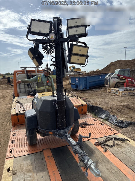 2022 Allmand NLV3GR (4) LED Light Fixture 350W, 23' Vertical Mast, 3kW Prime, Towable, Deep Sea L401, Leveling Jacks, Yanmar T4F 5.8hp