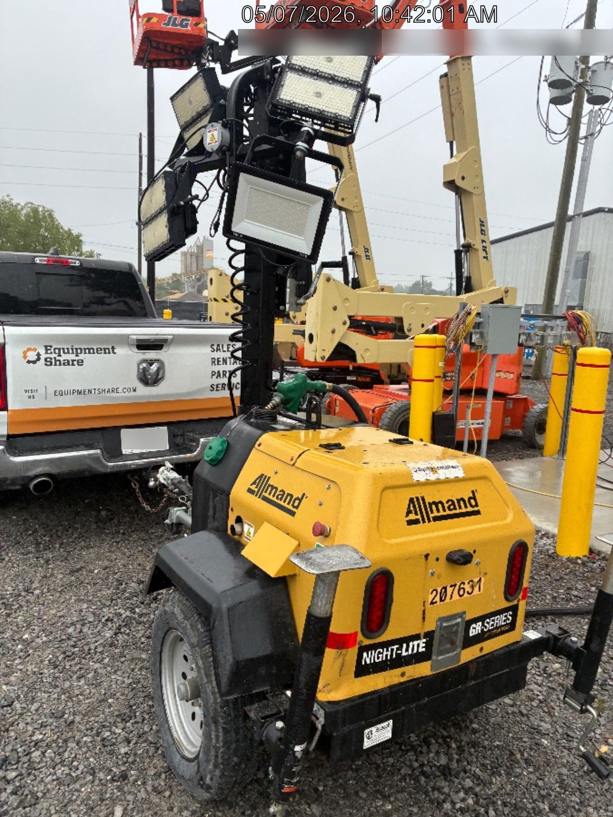 2022 Allmand NLV3GR (4) LED Light Fixture 350W, 23' Vertical Mast, 3kW Prime, Towable, Deep Sea L401, Leveling Jacks, Yanmar T4F 5.8hp
