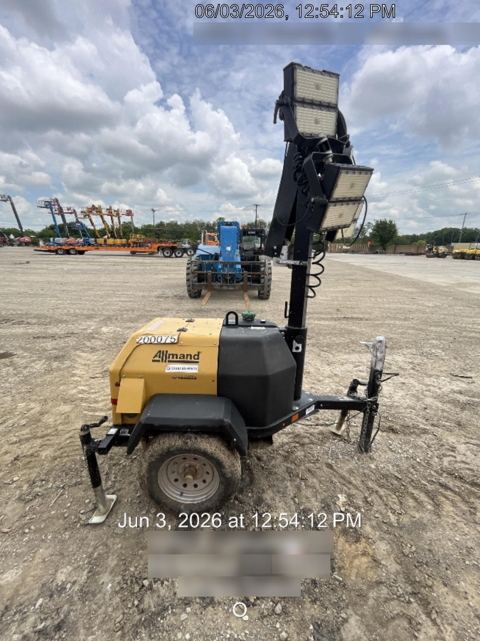 2022 Allmand NLV3GR (4) LED Light Fixture 350W, 23' Vertical Mast, 3kW Prime, Towable, Deep Sea L401, Leveling Jacks, Yanmar T4F 5.8hp
