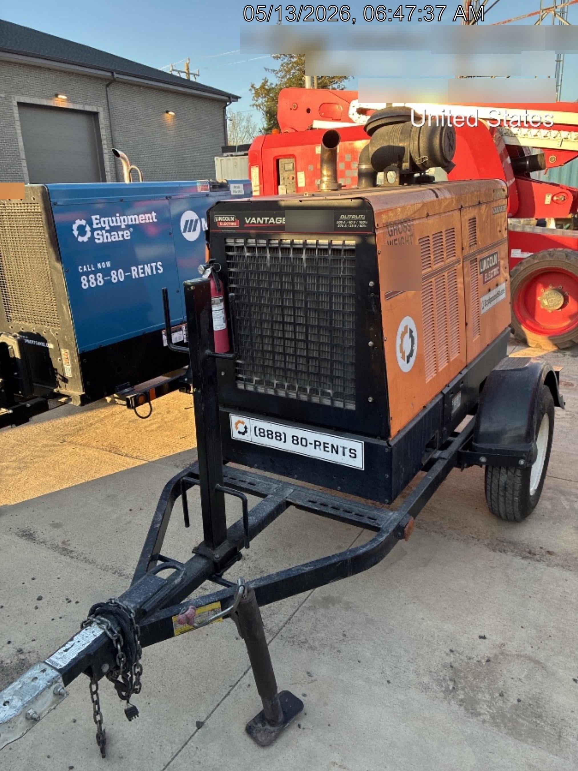 2021 Lincoln Electric Vantage 549X Ready Pak 3, ORANGE (includes trailer, cable rack, fender light kit)