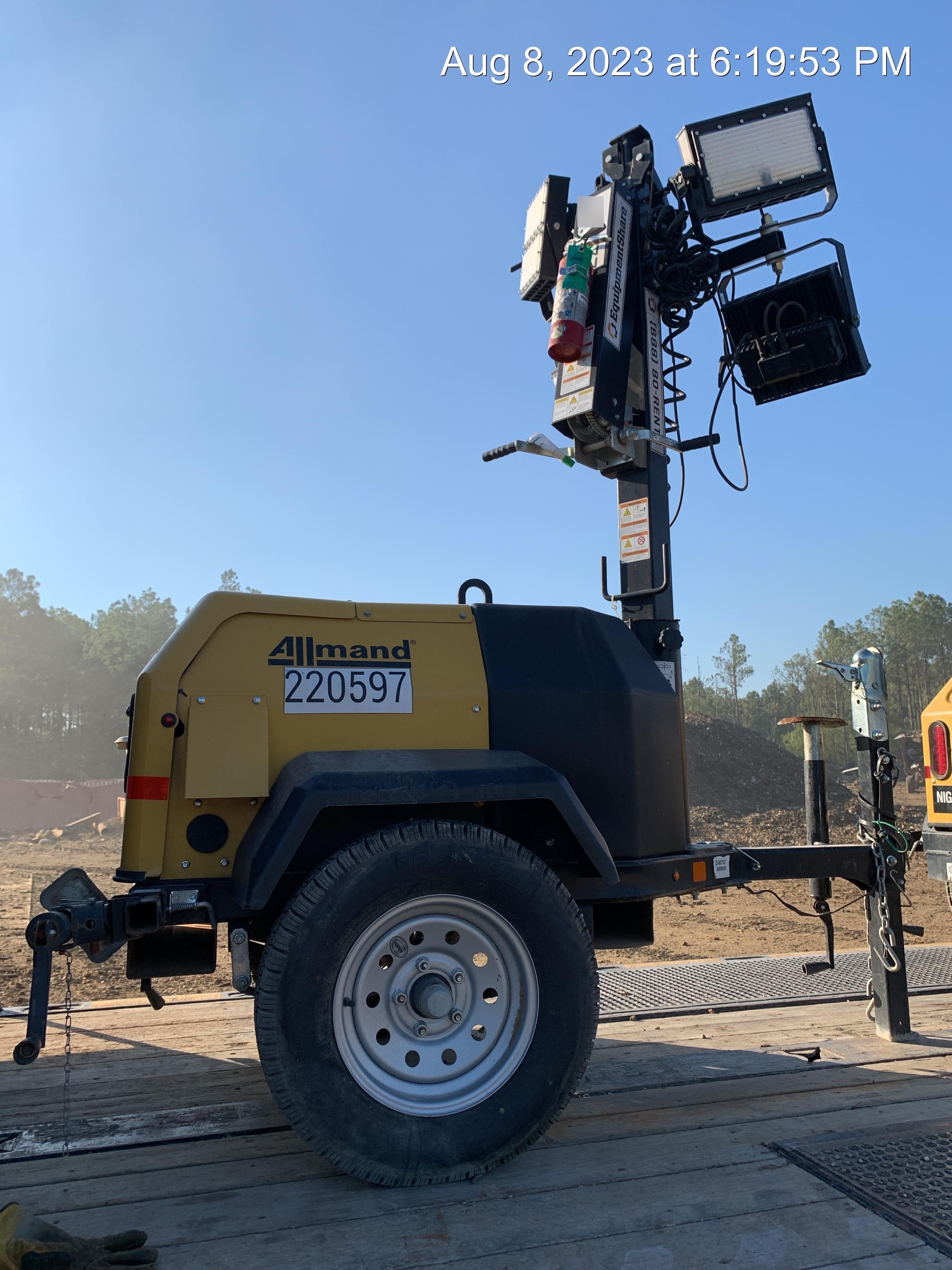 2022 Allmand NLV3GR (4) LED Light Fixture 350W, 23' Vertical Mast, 3kW Prime, Towable, Deep Sea L401, Leveling Jacks, Yanmar T4F 5.8hp