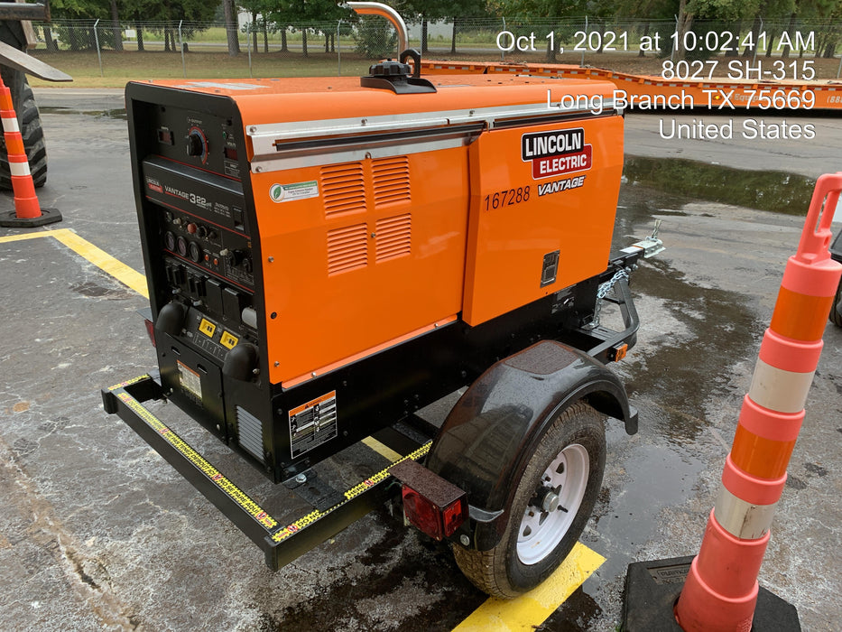 2021 Lincoln Electric Vantage 322 Vantage 322 Ready Pak 3 w/ Decals, ORANGE (includes trailer, cable rack, fender light kit) NO Telematics