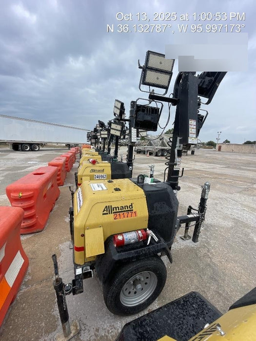 2022 Allmand NLV3GR (4) LED Light Fixture 350W, 23' Vertical Mast, 3kW Prime, Towable, Deep Sea L401, Leveling Jacks, Yanmar T4F 5.8hp