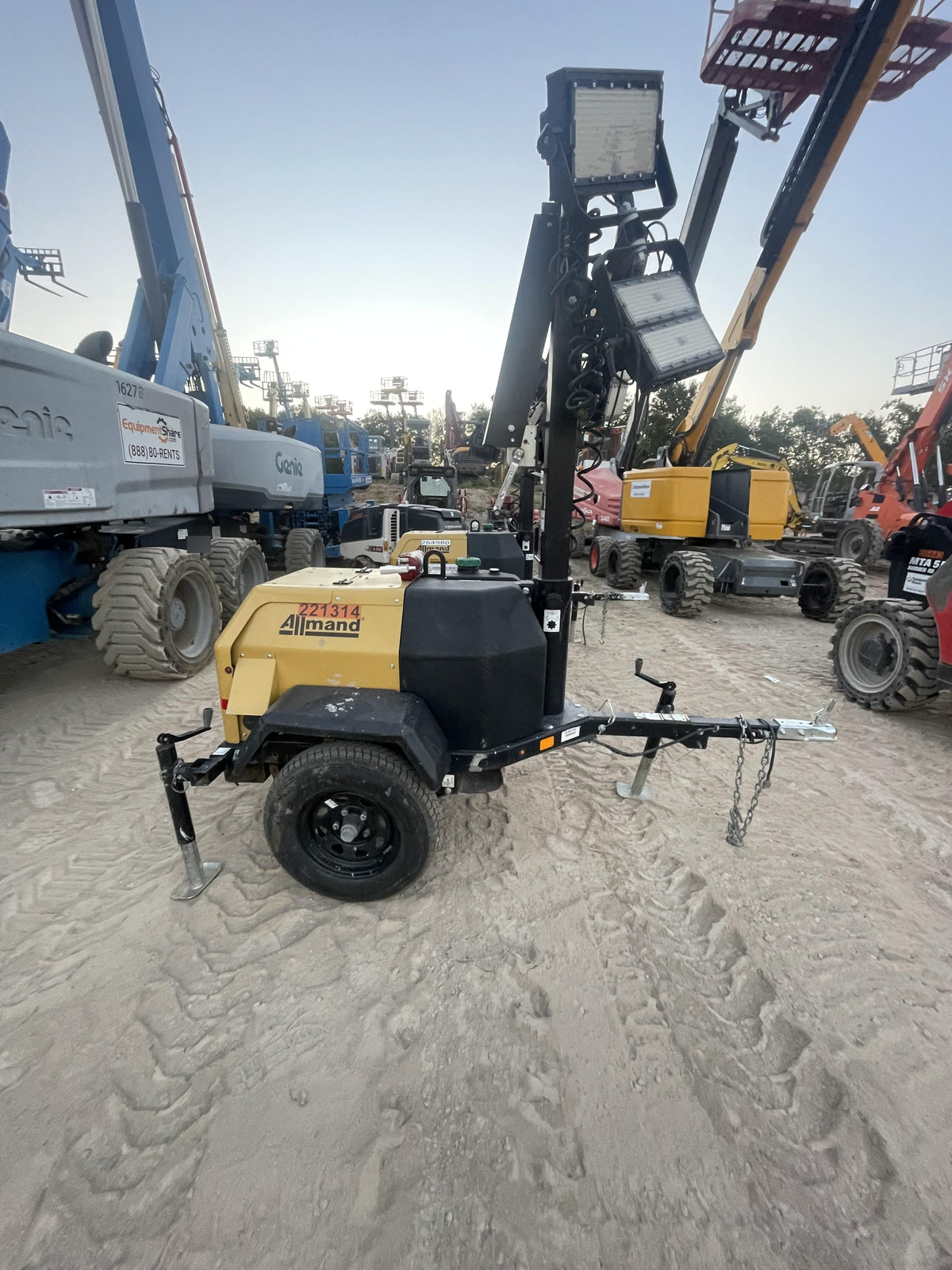 2022 Allmand NLV3GR (4) LED Light Fixture 350W, 23' Vertical Mast, 3kW Prime, Towable, Deep Sea L401, Leveling Jacks, Yanmar T4F 5.8hp