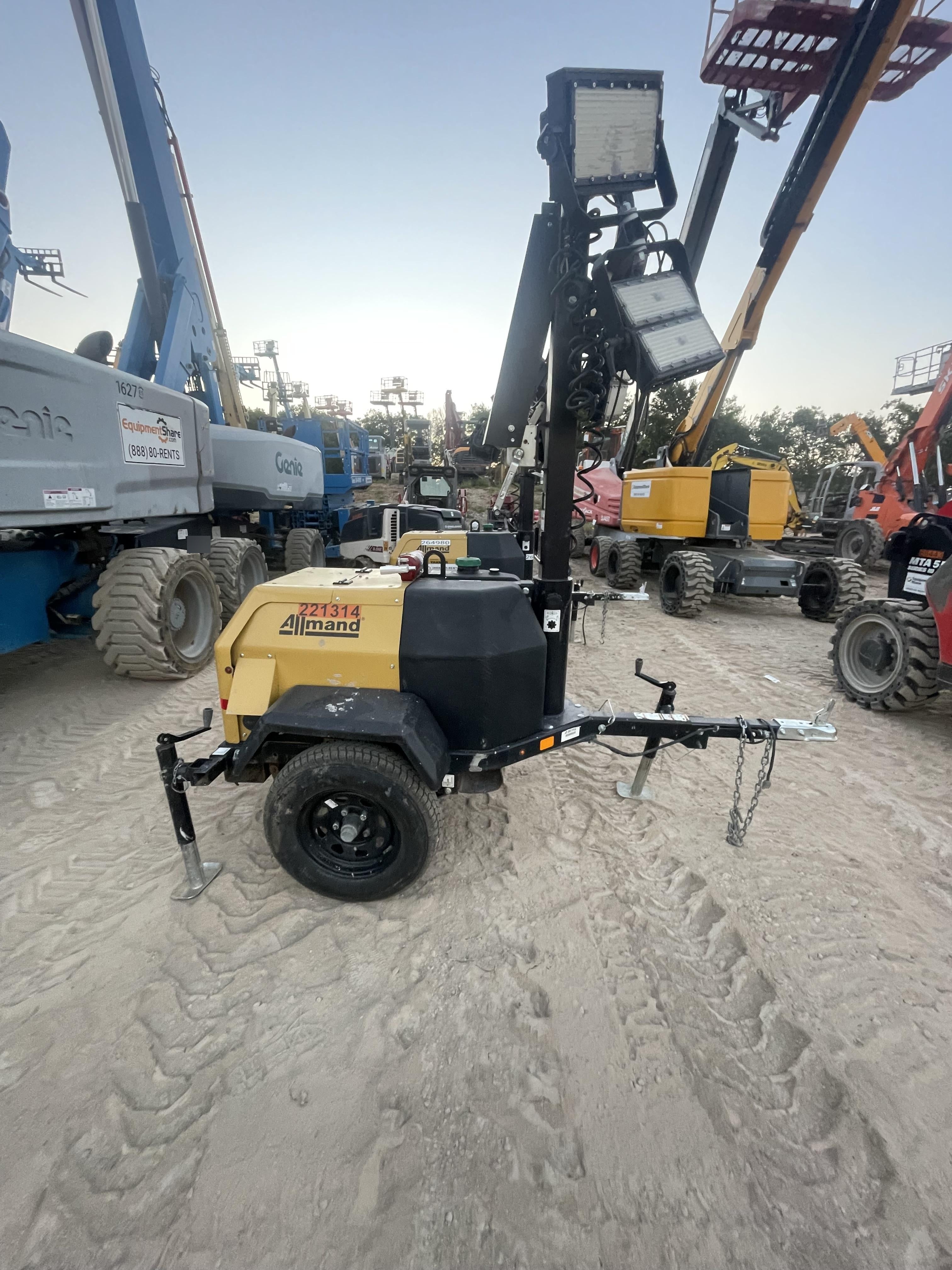 2022 Allmand NLV3GR (4) LED Light Fixture 350W, 23' Vertical Mast, 3kW Prime, Towable, Deep Sea L401, Leveling Jacks, Yanmar T4F 5.8hp