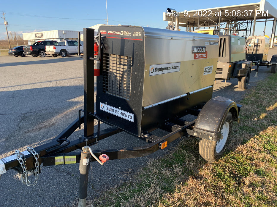 2019 Lincoln Electric Vantage 322 Ready-Pak 3, Two Wheel Trailer, Fender and Light Kit, Cable Rack