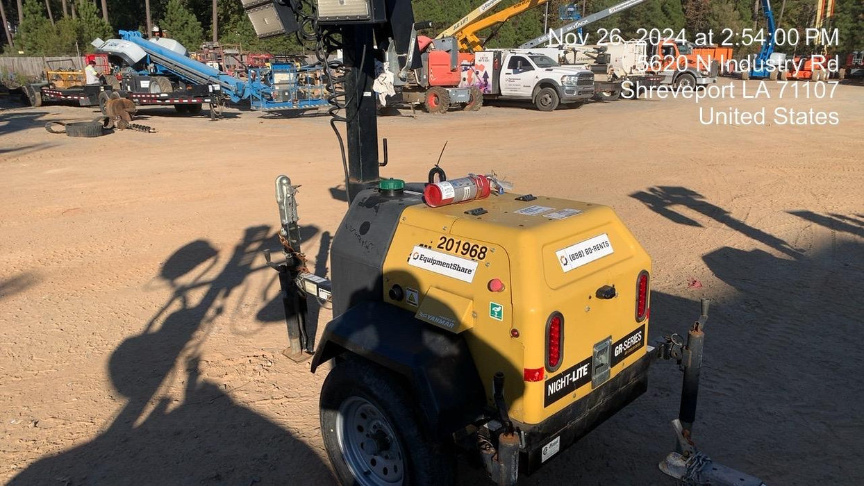 2022 Allmand NLV3GR (4) LED Light Fixture 350W, 23' Vertical Mast, 3kW Prime, Towable, Deep Sea L401, Leveling Jacks, Yanmar T4F 5.8hp