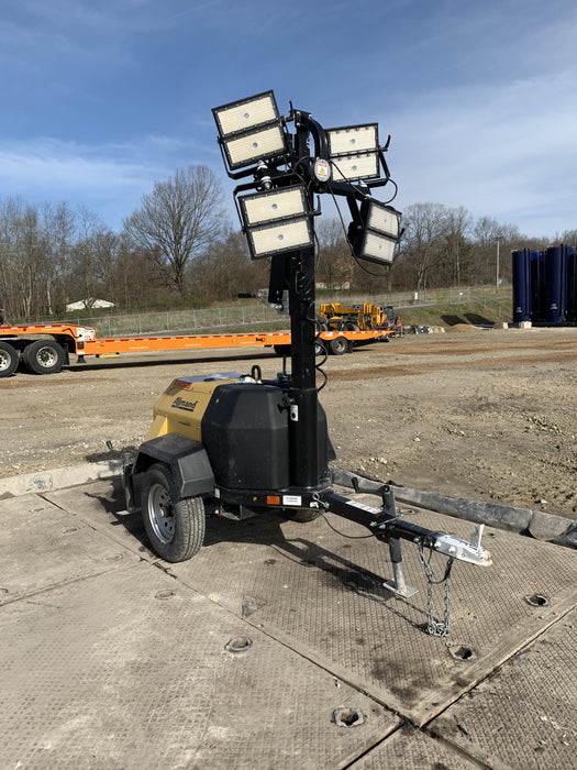 2021 Allmand NLV3GR (4) LED Light Fixture 350W, 23' Vertical Mast, 3kW Prime, Towable, Deep Sea L401, Leveling Jacks, Yanmar T4F 5.8hp