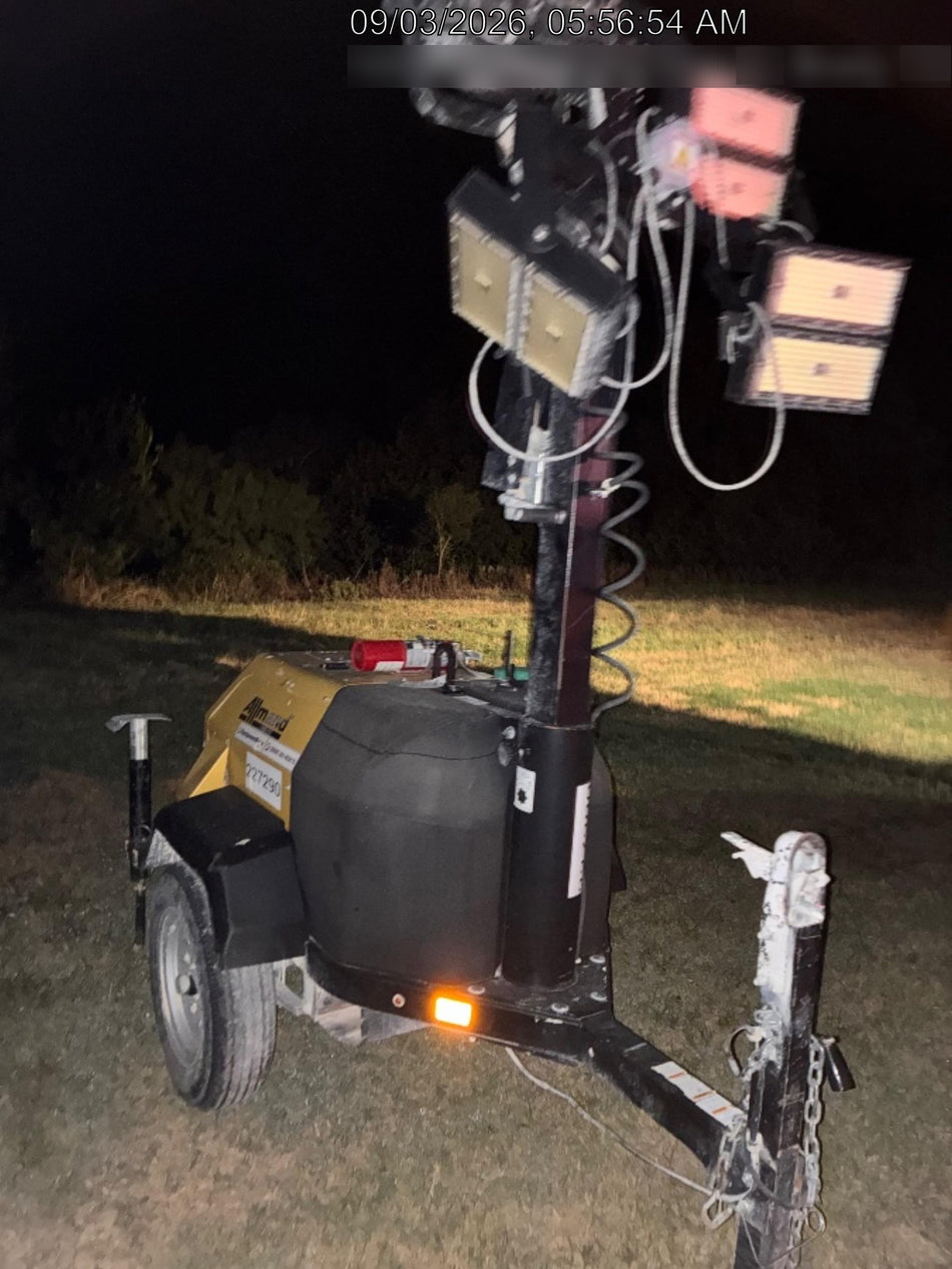 2022 Allmand NLV3GR (4) LED Light Fixture 350W, 23' Vertical Mast, 3kW Prime, Towable, Deep Sea L401, Leveling Jacks, Yanmar T4F 5.8hp