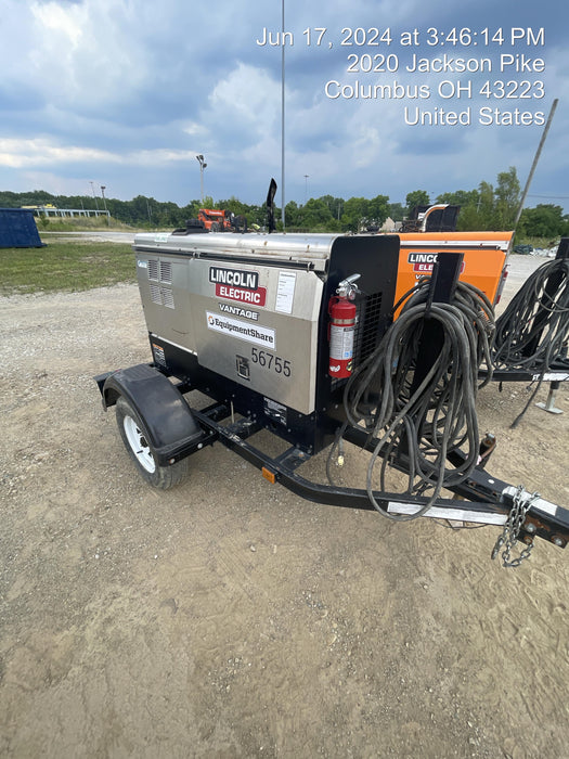 2019 Lincoln Electric Vantage 322 Welder Ready-Pak 3, Two wheel trailer, Fender and Light kit, Cable Rack