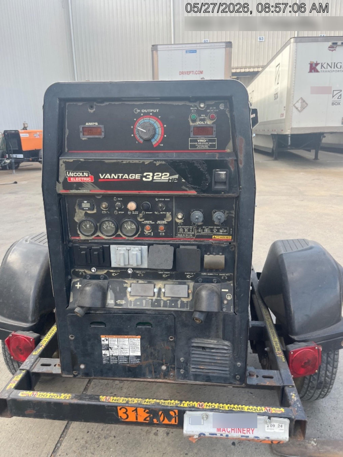 2019 Lincoln Electric Vantage 322 Welder Ready-Pak 3, Two wheel trailer, Fender and Light kit, Cable Rack