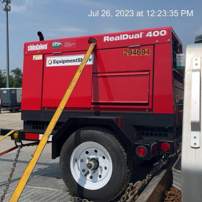 2023 Shindaiwa DGW400MDL Kubota D902 Engine, 23 HP, Dual Op Welder, Wire, Arc, Droop Stick, Tig, and CC Stick Functionality, Simulphase, 3 Phase and 1 Phase Gen Output, Single Axle NB Trlr, Slr Trckl Chrg 12V 12W, Fire Ext
