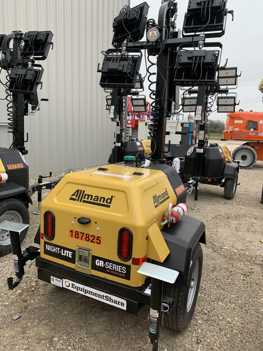 Allmand NLV3GR (4) LED Light Fixture 350W, 23' Vertical Mast, 3kW Prime, Towable, Deep Sea L401, Leveling Jacks, Yanmar T4F 5.8hp