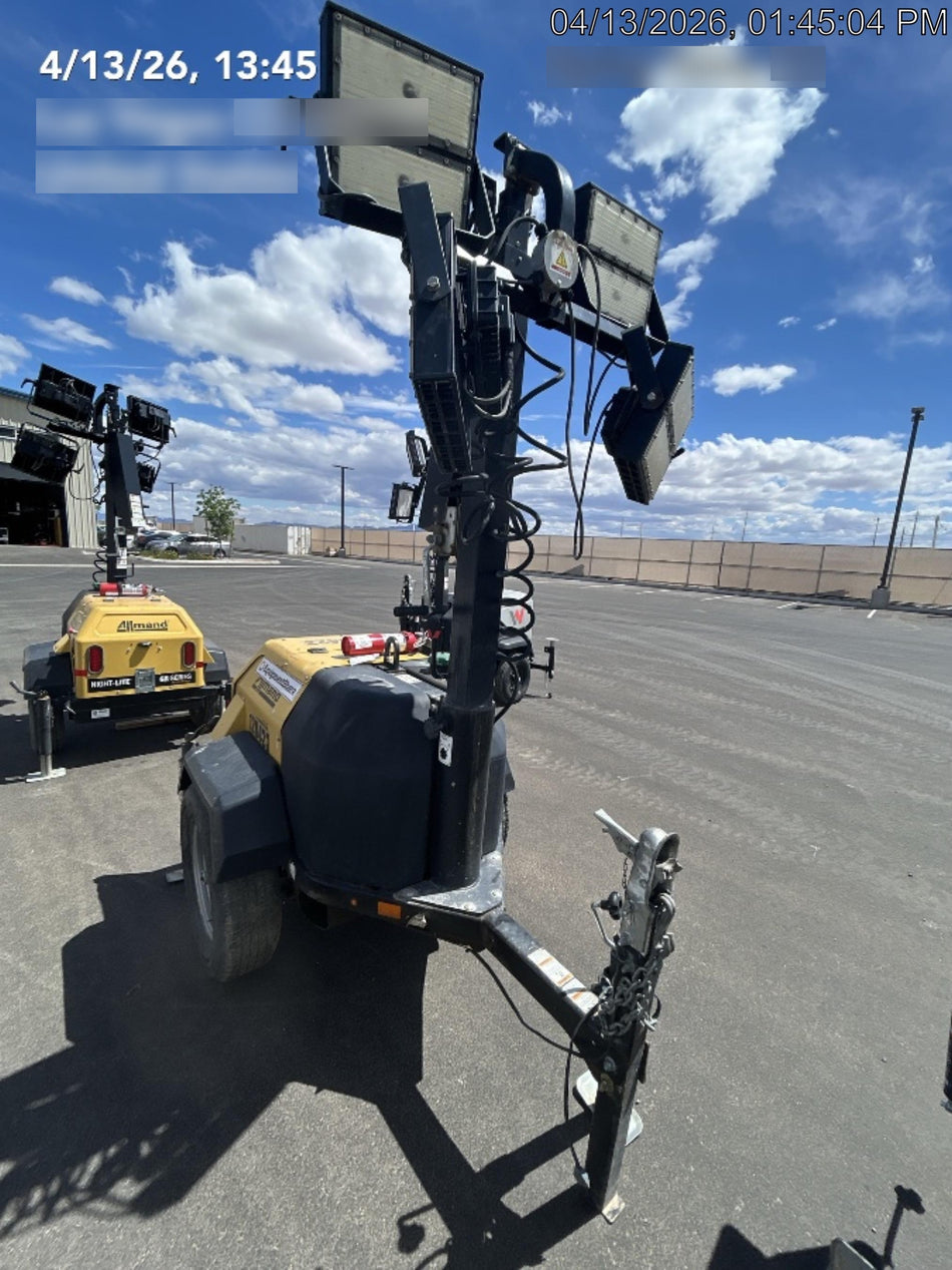 2021 Allmand NLV3GR (4) LED Light Fixture 350W, 23' Vertical Mast, 3kW Prime, Towable, Deep Sea L401, Leveling Jacks, Yanmar T4F 5.8hp