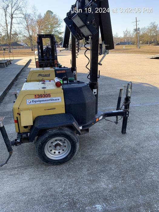 2022 Allmand NLV3GR (4) LED Light Fixture 350W, 23' Vertical Mast, 3kW Prime, Towable, Deep Sea L401, Leveling Jacks, Yanmar T4F 5.8hp